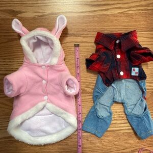 Chihuahua Clothes! Cute Pink Bunny & Red Flannel Denim Jeans